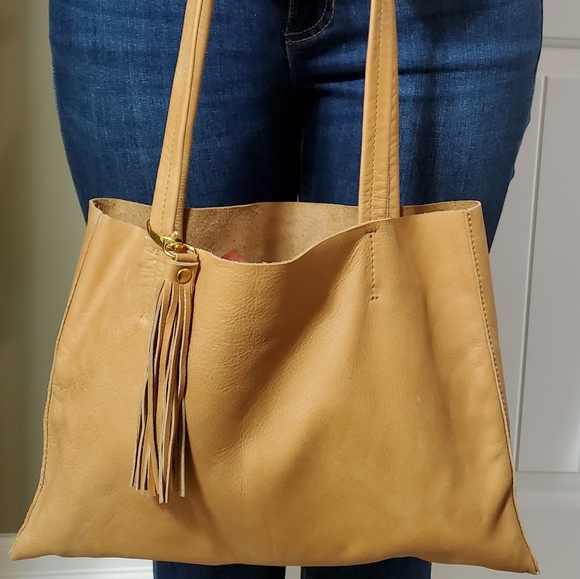 NWOT Tan genuine leather boho bag